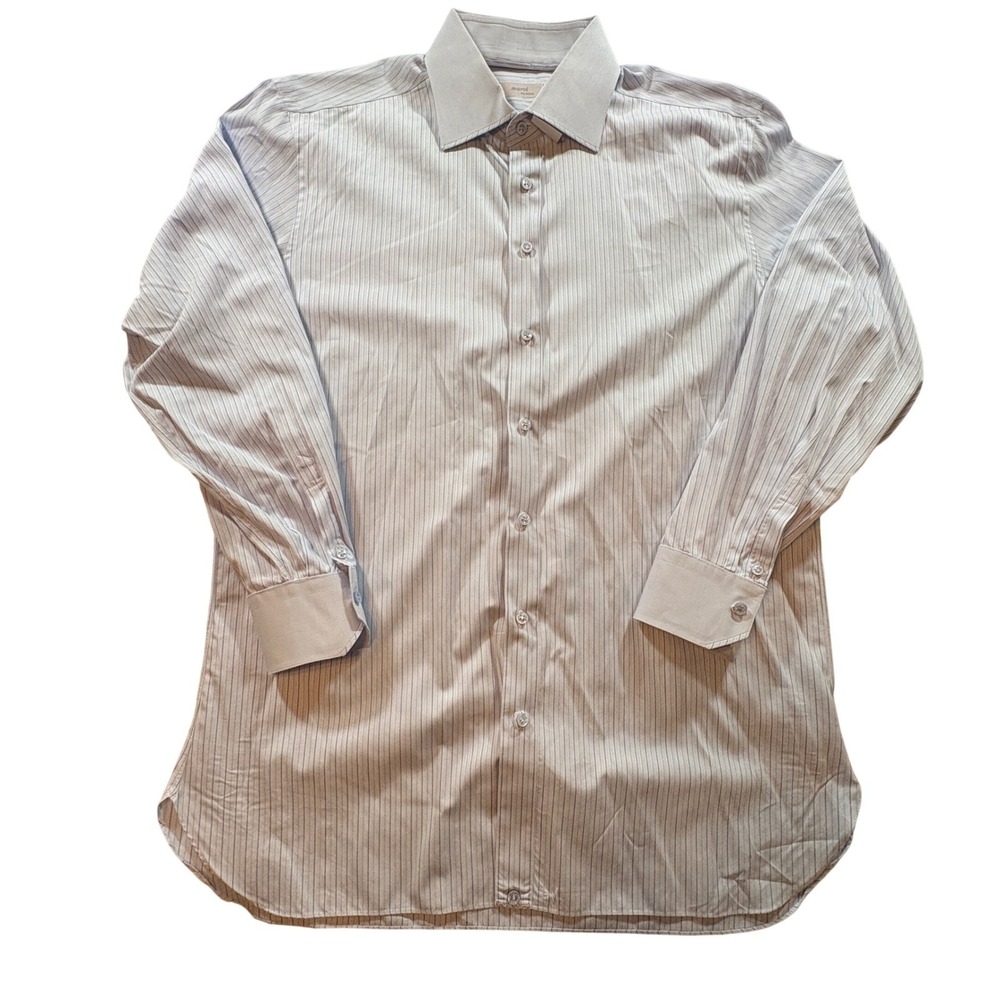 Marol Bologna Mens Blue Pinstripe Dress Shirt Made in Italy Spread Collar L